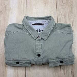 Stio Women's Corduroy Button Up Shirt Green Size XL Long Sleeve Chest Pockets